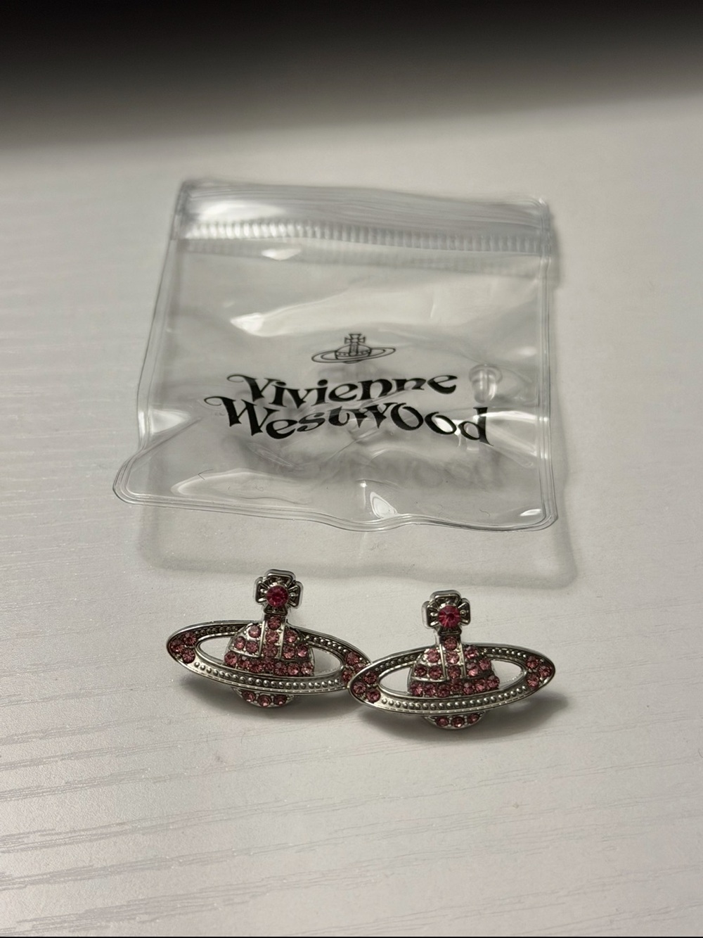 Vivienne Westwood Pink Orb Crystal Logo Stud Earrings
